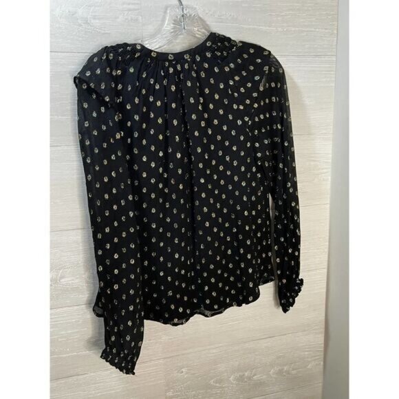 LOFT Metallic Dot Lace Button Up Long Sleeve‎ Top XS - Picture 3 of 9